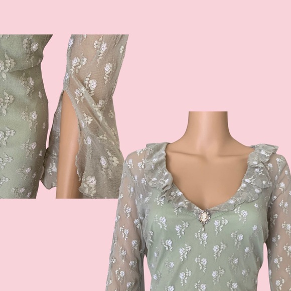 vintage high-low sage green midi dress🌿 - Picture 3 of 3